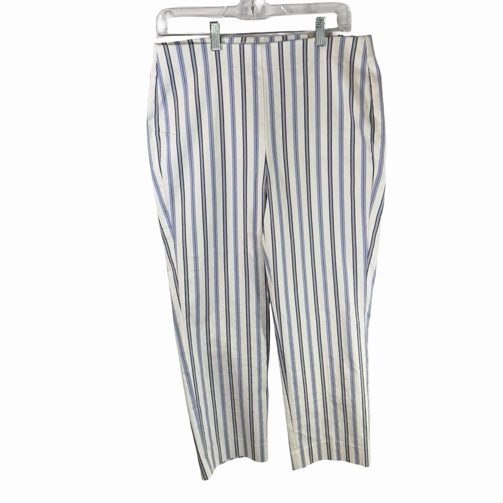Chico's Crop Pants Capris Women's Size 8 Blue White Striped Metallic Straight - Picture 1 of 11